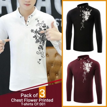 Pack of 3 Chest Flower Printed T-shirts CF-001