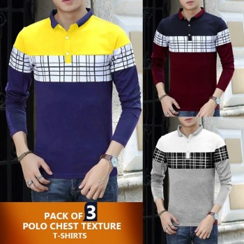 Pack of 3 Polo Chest  Texture T-Shirt