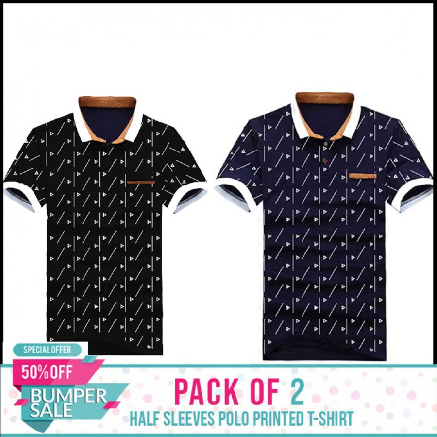 Pack of 2 Half Sleeves Polo printed T-Shirt - Bumper Discount Sale