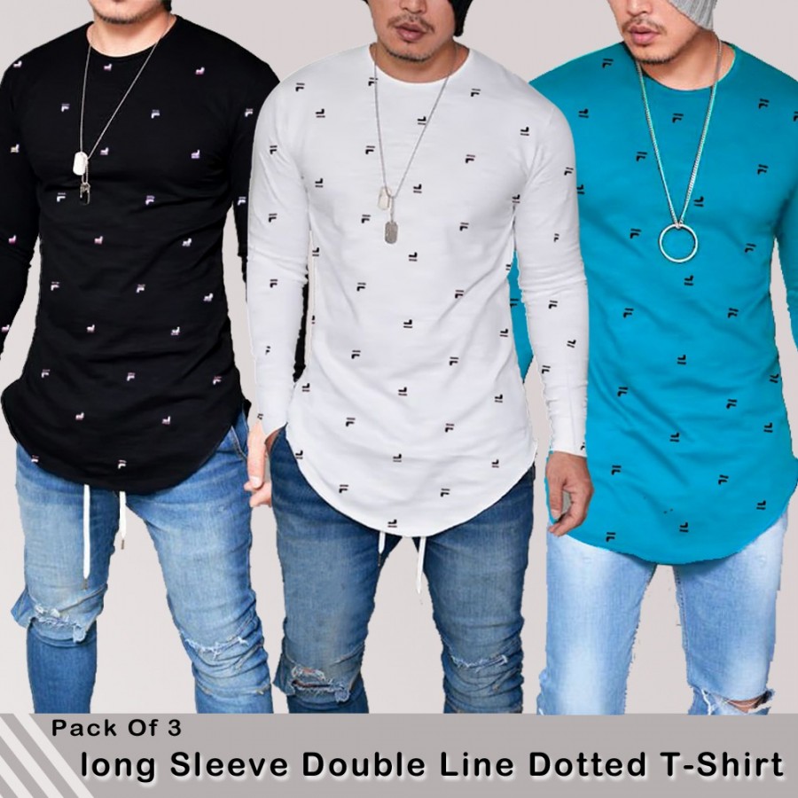 Pack of 3 Long Sleeve Double Line Dotted T-shirts