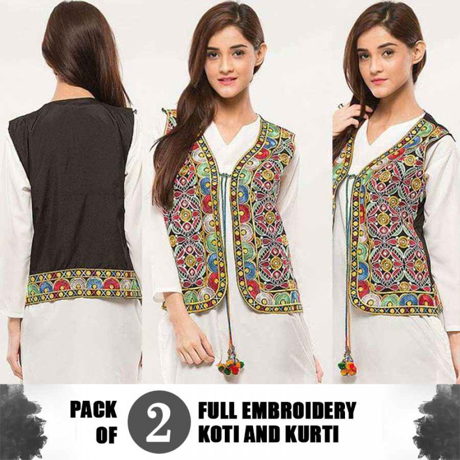 Pack Of 2 Full Embroidery Kurti And Koti Design 1