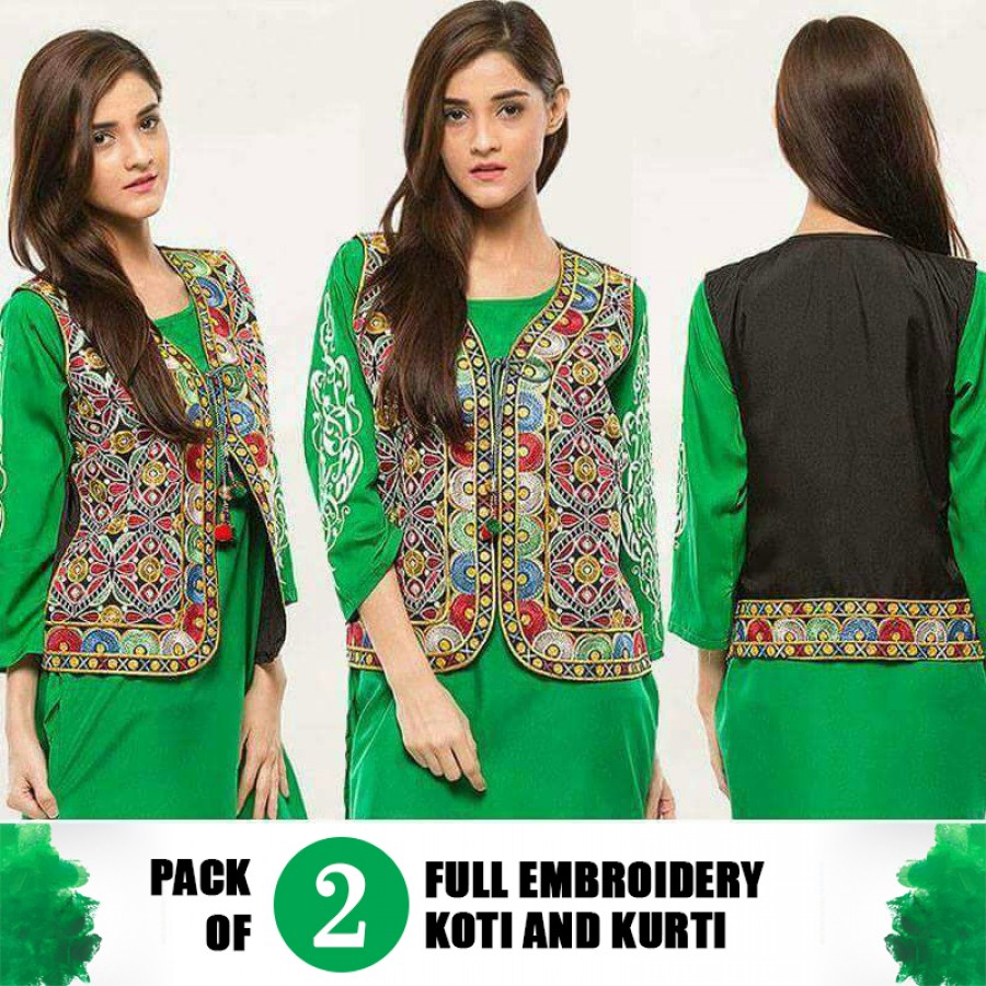 Pack Of 2 Full Embroidery Kurti And Koti Design 2