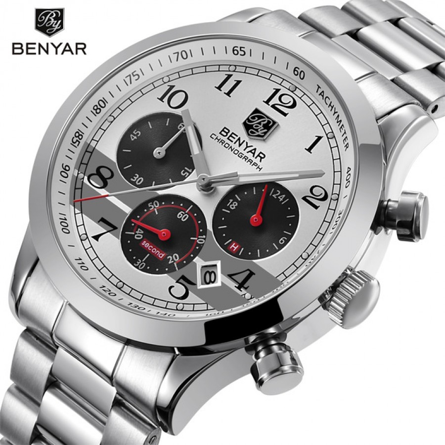 BENYAR Stainless Steel Waterproof Chronograph Watches Quartz Military Men Watch Top Brand Luxury Male Sport Clock reloj hombre