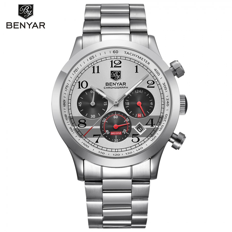 BENYAR Stainless Steel Waterproof Chronograph Watches Quartz Military Men Watch Top Brand Luxury Male Sport Clock reloj hombre