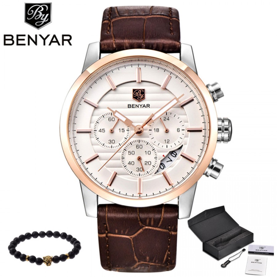 BENYAR Men Watch Top Brand Luxury Quartz Watch Mens Sport Fashion Analog Leather Strap Male Wristwatch New Waterproof Clock xfcs