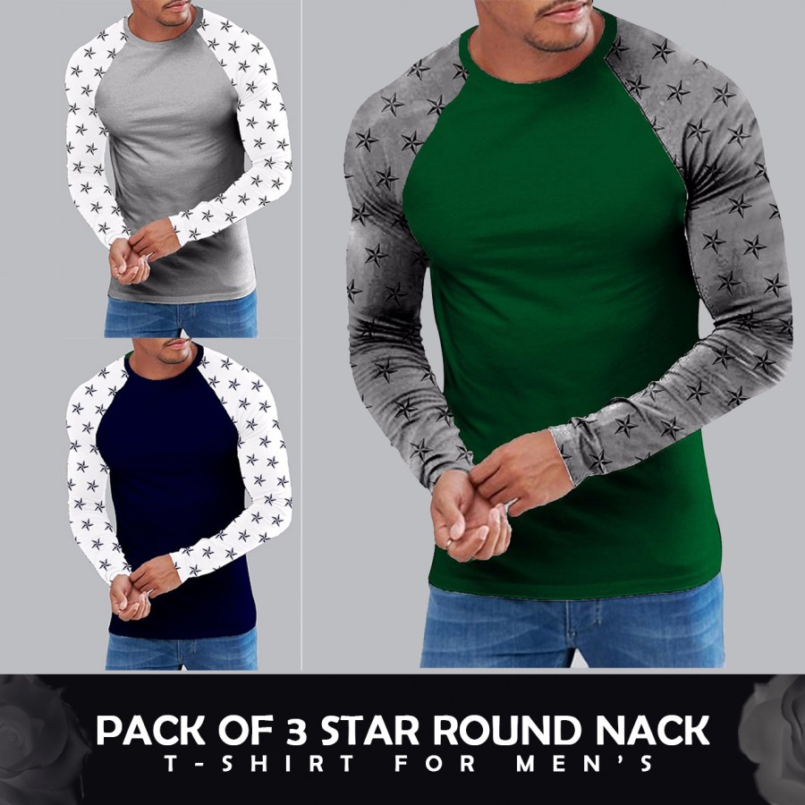 Pack Of 3 Star Round Nack T-Shirt For Mens