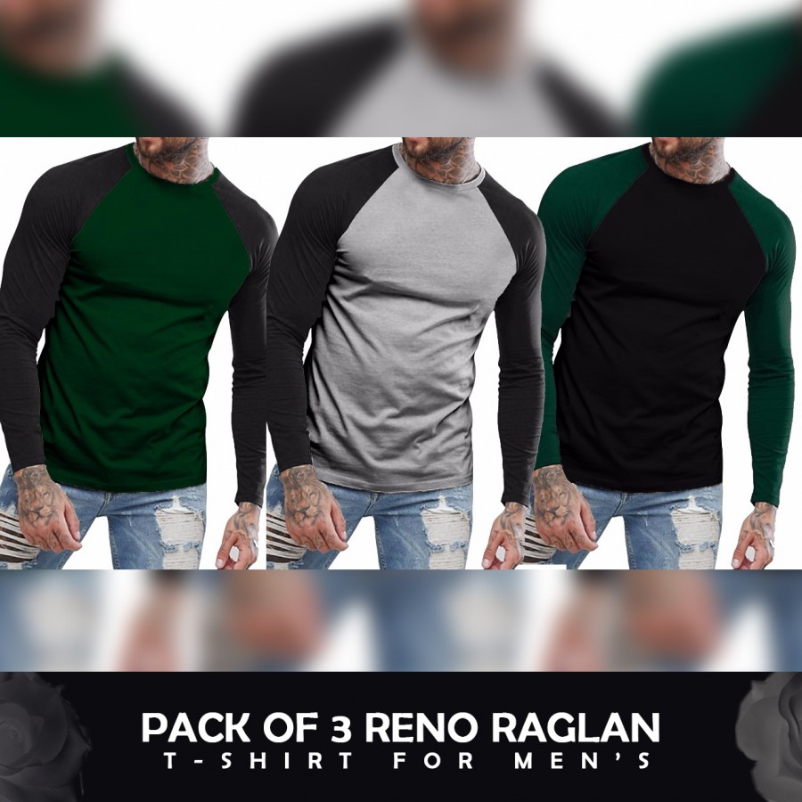 Pack Of 3 Y-Nack Raglan T-Shirt For Mens