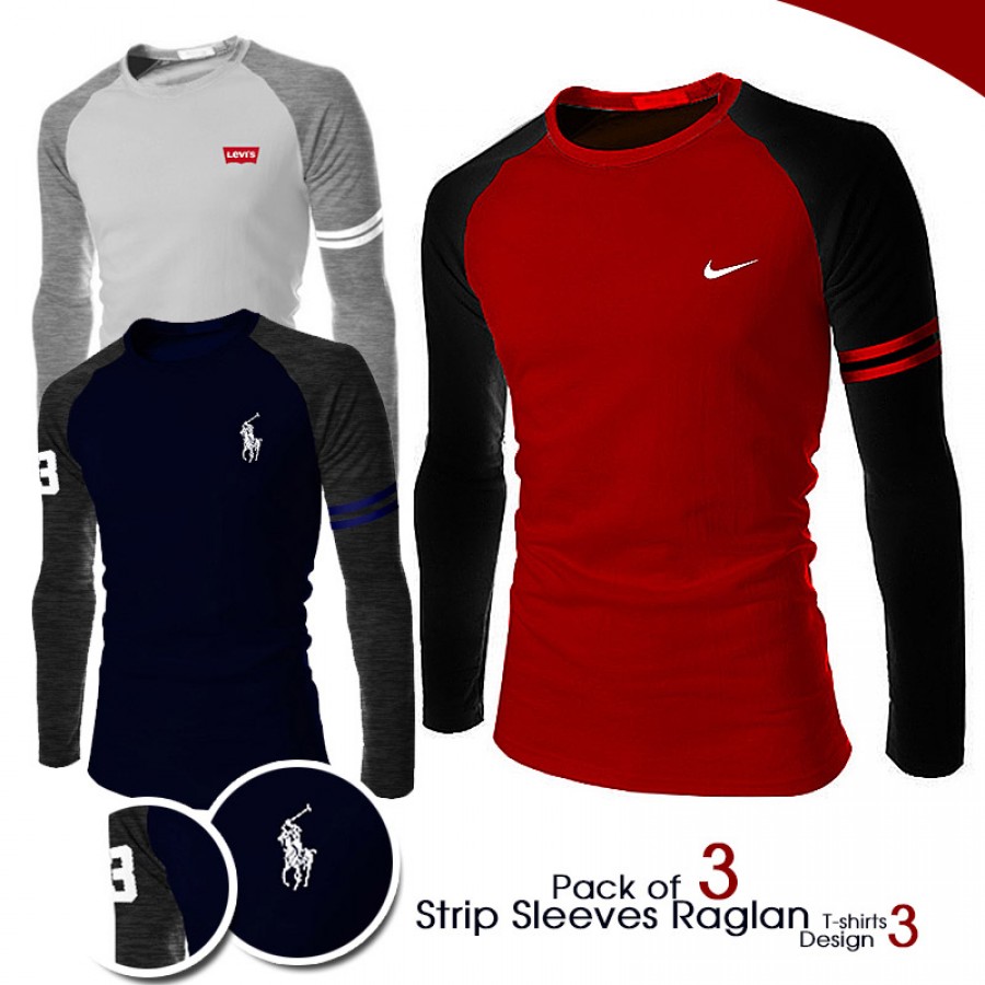 Pack of 3 Strip Sleeves Raglan T-shirt Design 3