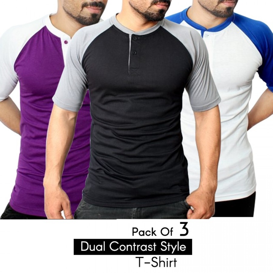 Pack Of 3 Dual Contrast Style T-Shirt