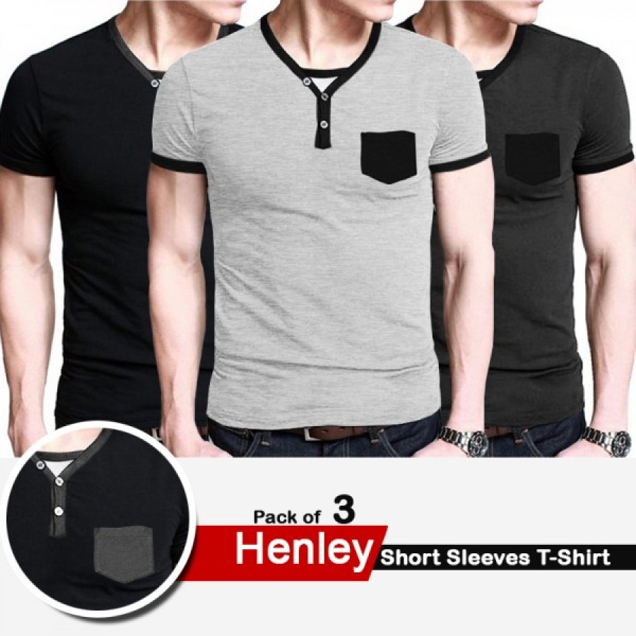 Pack of 3 Henley Short Sleeves Pocket T Shirt