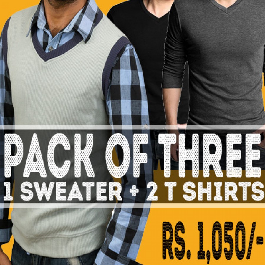 Pack of 3 (2 Full Sleeves T Shirts and 1 Sweater)