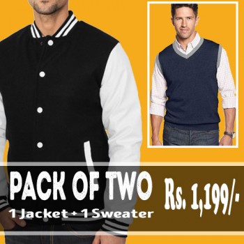 Pack of 2 (1 Baseball Jacket + 1 Sleeveless Sweater)
