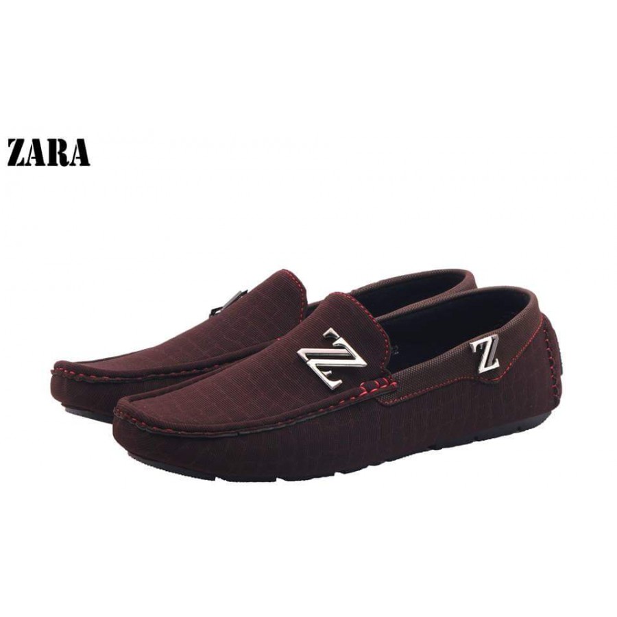 Zara Brown Red Stiched Stylish Loafers Z3