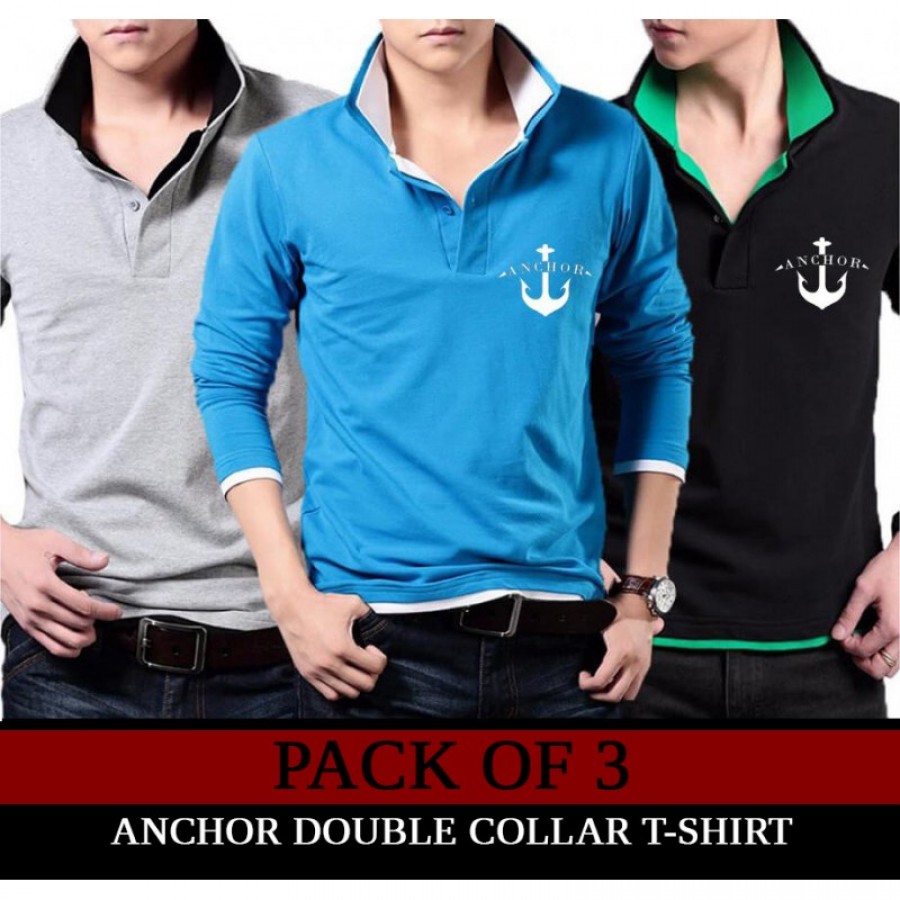Pack Of 3 Anchor Collar T-Shirt