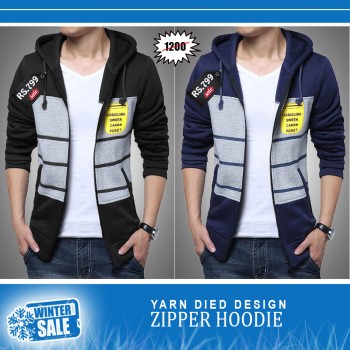 Yarn Died Design Zipper Hoodie-Winter Sale