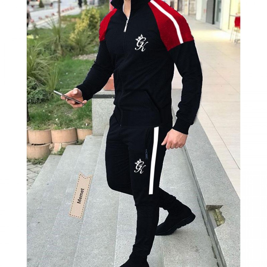 Black GK Multicolour Fleece Winter Designer 2020 Track Suit With Jacket And Trouser For Men - Design 6