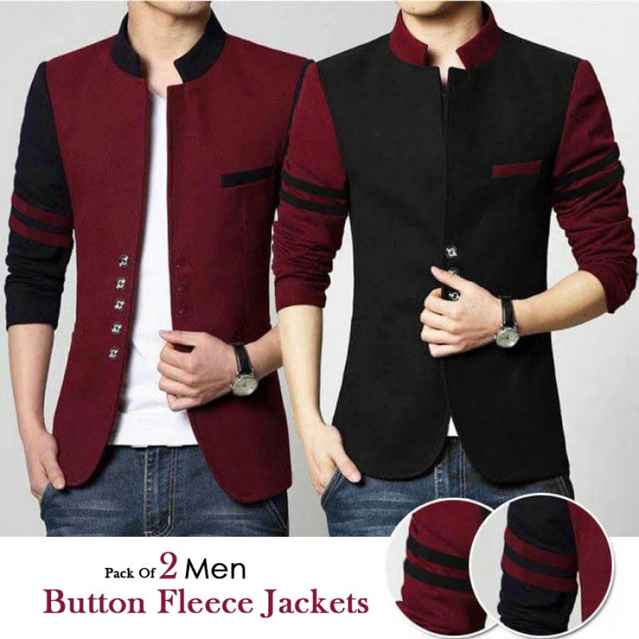 Pack Of 2 Mens Button Fleece Jackets