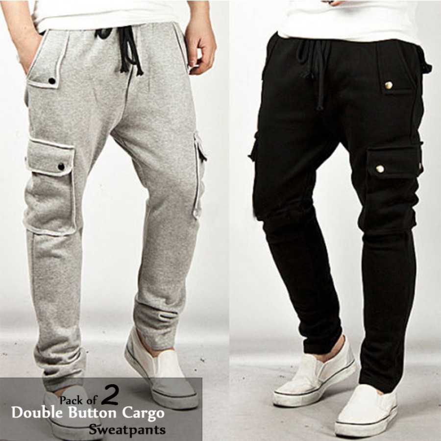 Pack of 2 Double Button Cargo Sweatpants