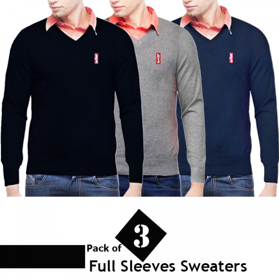 Pack of 3 V Neck Full Sleeves Sweaters