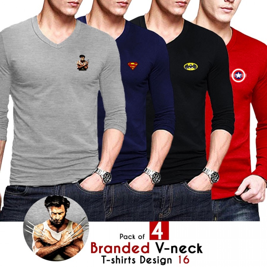 Pack of 4 Branded V-neck T-shirts