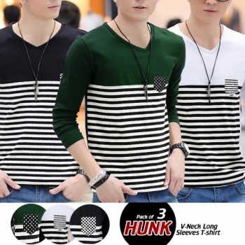 Pack of 3 Hunk V-Neck Long Sleeves T-Shirt