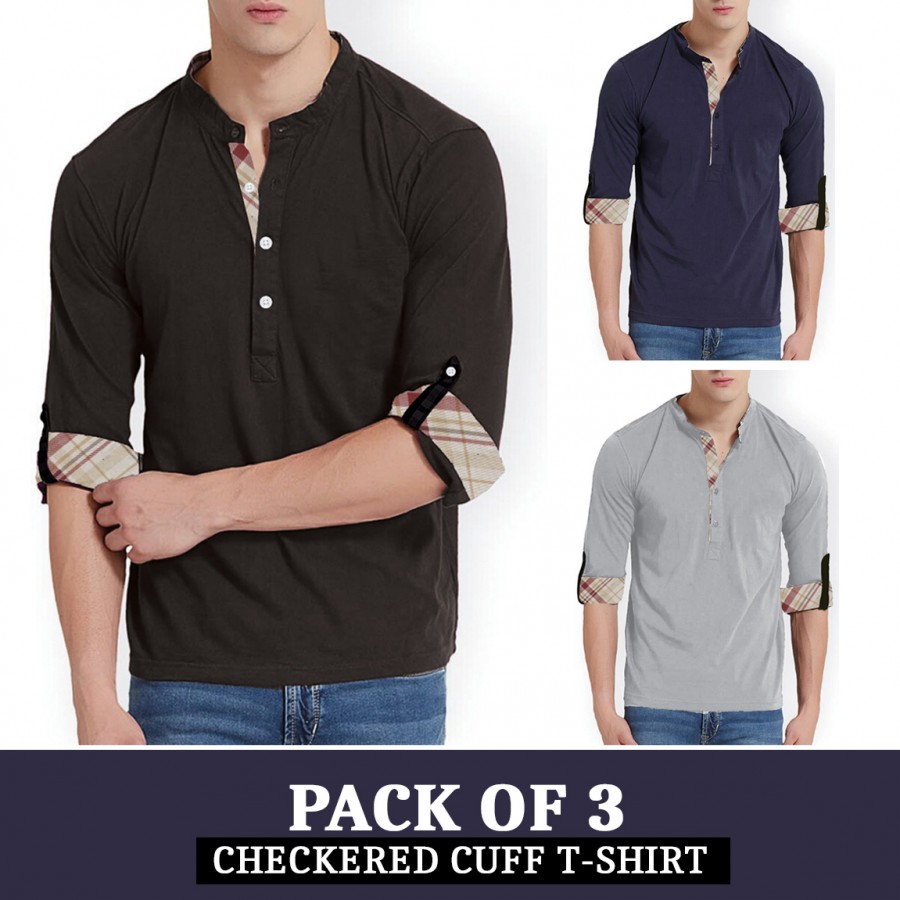 Pack Of 3 Contrast Checkered T-Shirt For Mens