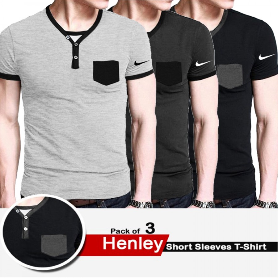 Pack of 3 Branded Henley Short Sleeves T-shirt