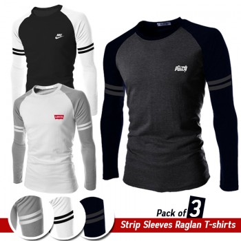 Pack Of 3 Strip Sleeves Raglan T-shirts