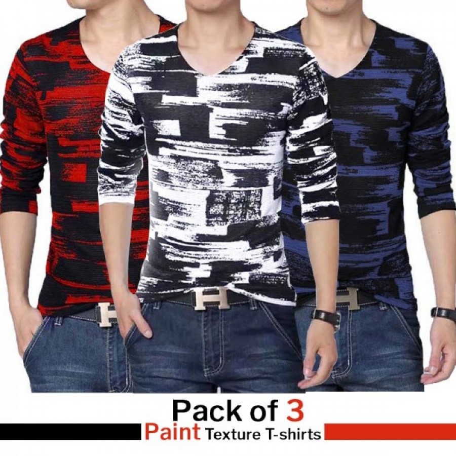 Pack Of 3 V-Neck Stylish Printed Mash Up T-Shirts