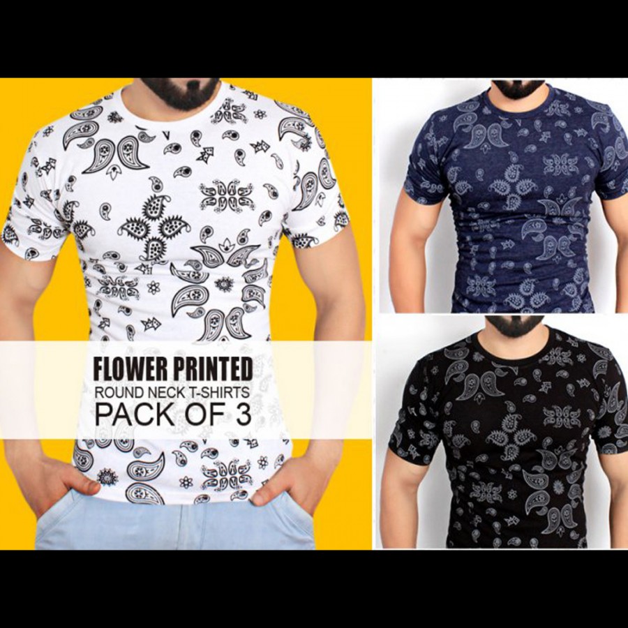 Pack Of 3 Flower Printed Stylish T-Shirts