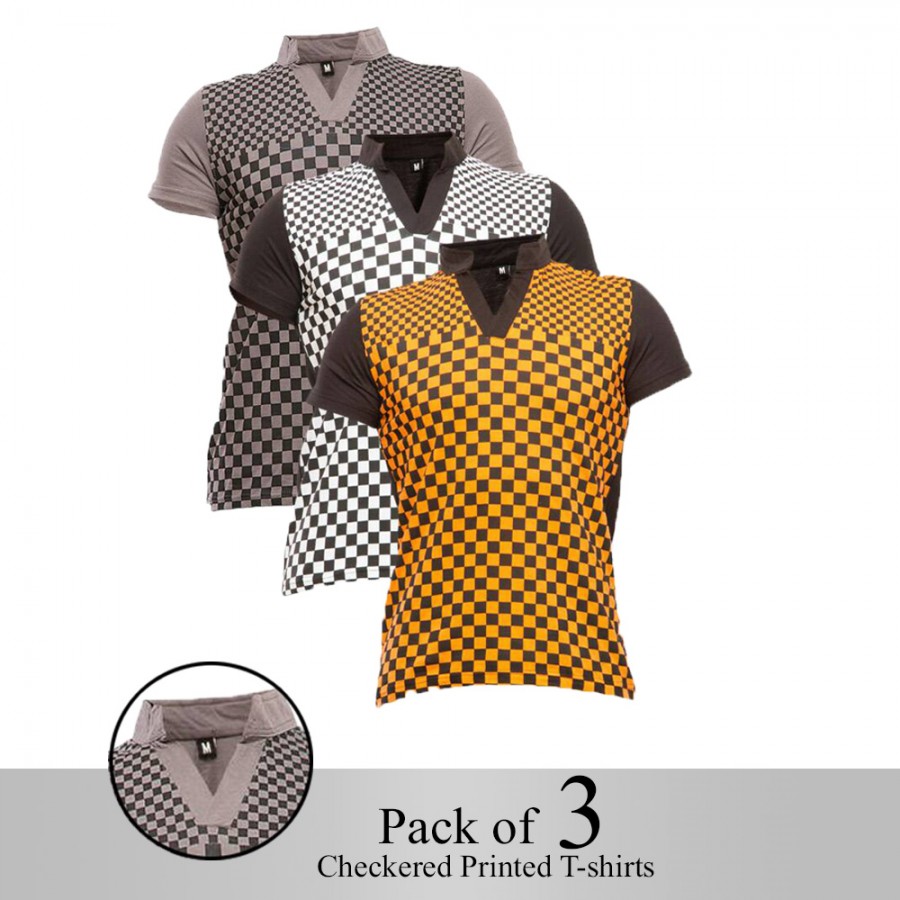 Pack of 3 Checkered Printed T-shirt