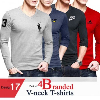 Pack of 4 Branded V-Neck T-shirt