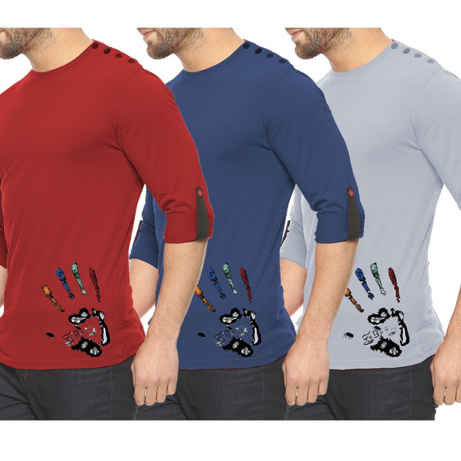 Pack of Round Neck Button Printed T-Shirt
