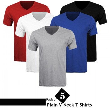 Pack of 5 V Neck Plain T-Shirts