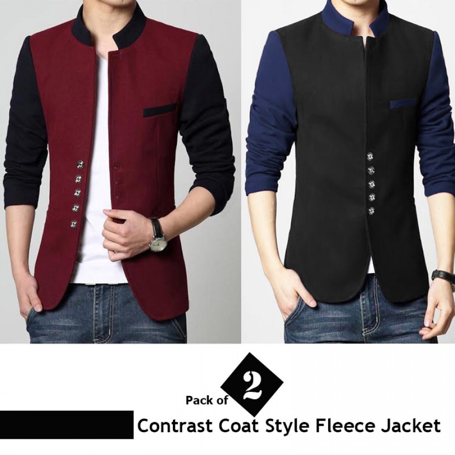 Pack of 2 Contrast Coat Style Fleece Jacket
