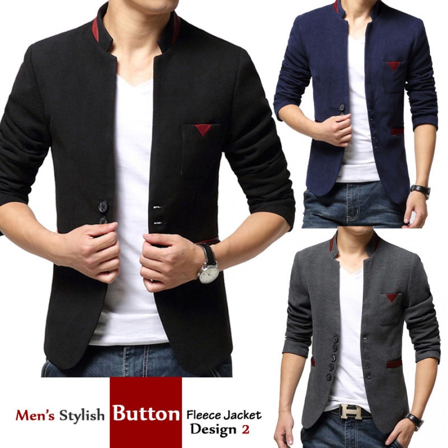 Mens Stylish Button Fleece Jacket Design 2