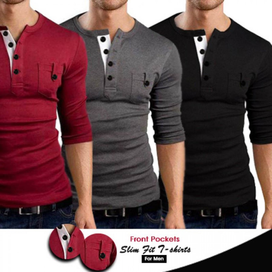 Pack of 3 Front Pocket Slim Fit T-Shirts For Men