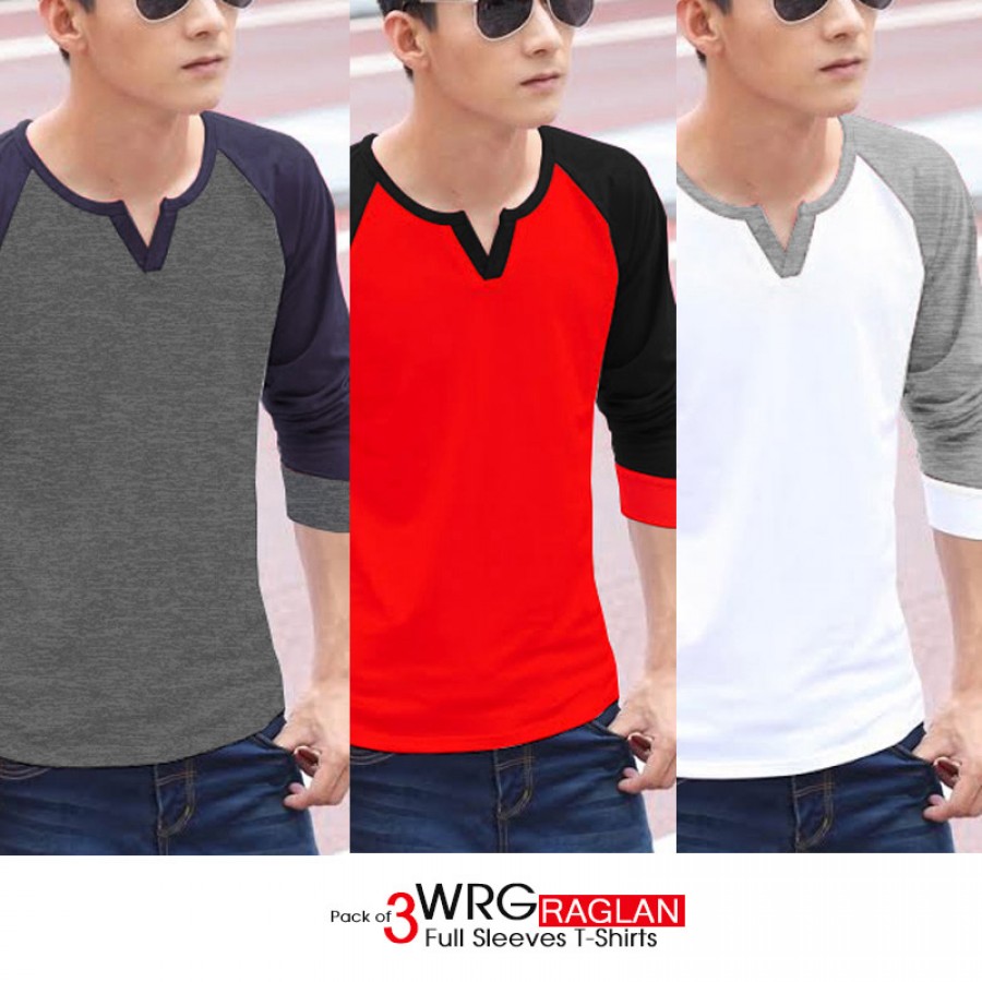 Pack of 3 WRG Raglan Full Sleeves T-shirts