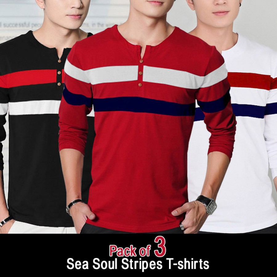 Pack Of 3 Sea Soul Strip T Shirts