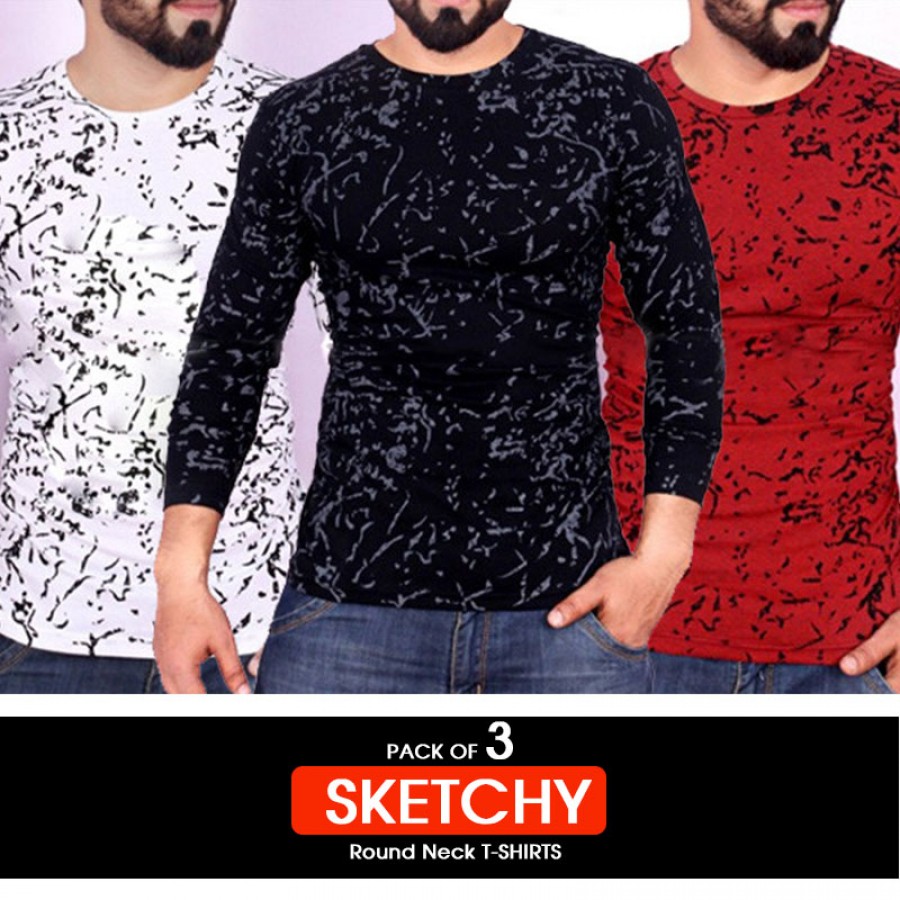 Pack Of 3 Sketch Round Neck T Shirts