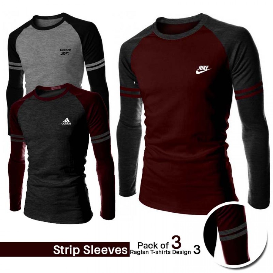 Pack Of 3 Strip Sleeves Raglan T Shirts Design 3
