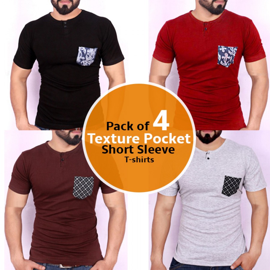 Pack Of 4 Texture Pocket Short Sleeve T Shirts