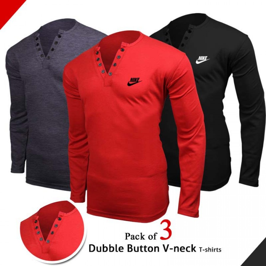 Pack Of 3 Dubble Button V Neck T Shirts