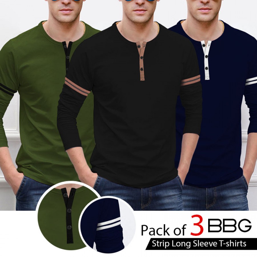 Pack Of 3 Bbg Strip Long Sleeve T Shirts
