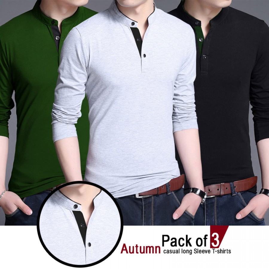 Pack Of 3 Autumn Casual Long Sleeve T-Shirts