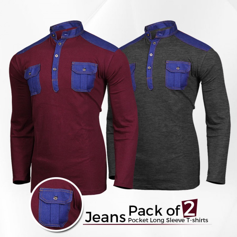 Pack Of 2 Jeans Pocket Long Sleeve T Shirts