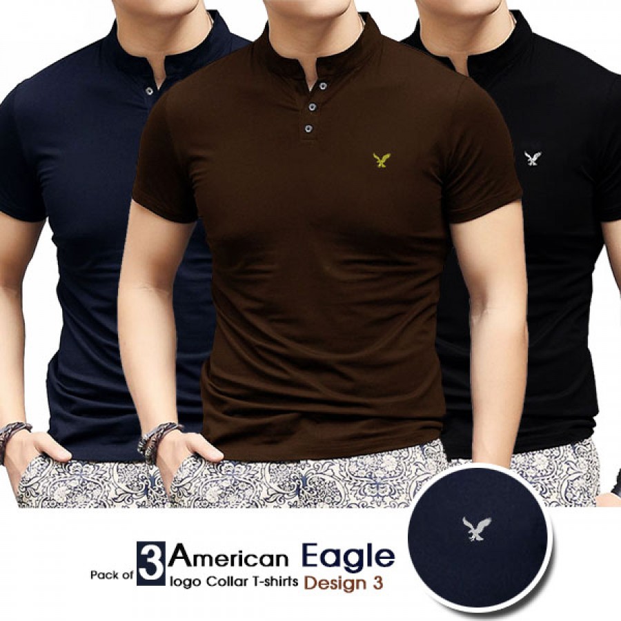 Pack Of 3 American Eagle Logo Collar T Shirts Design 3