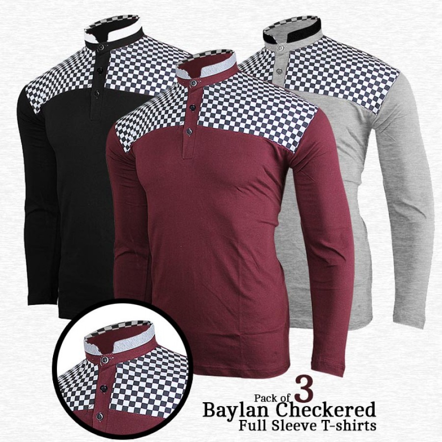 Pack of 3 Baylan Checkered Full Sleeve T-shirts