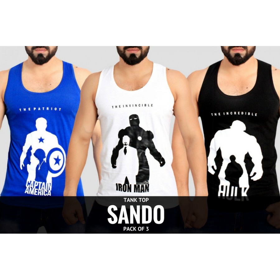 Pack of 3 Tank Top Printed Stylish Sando Design 2