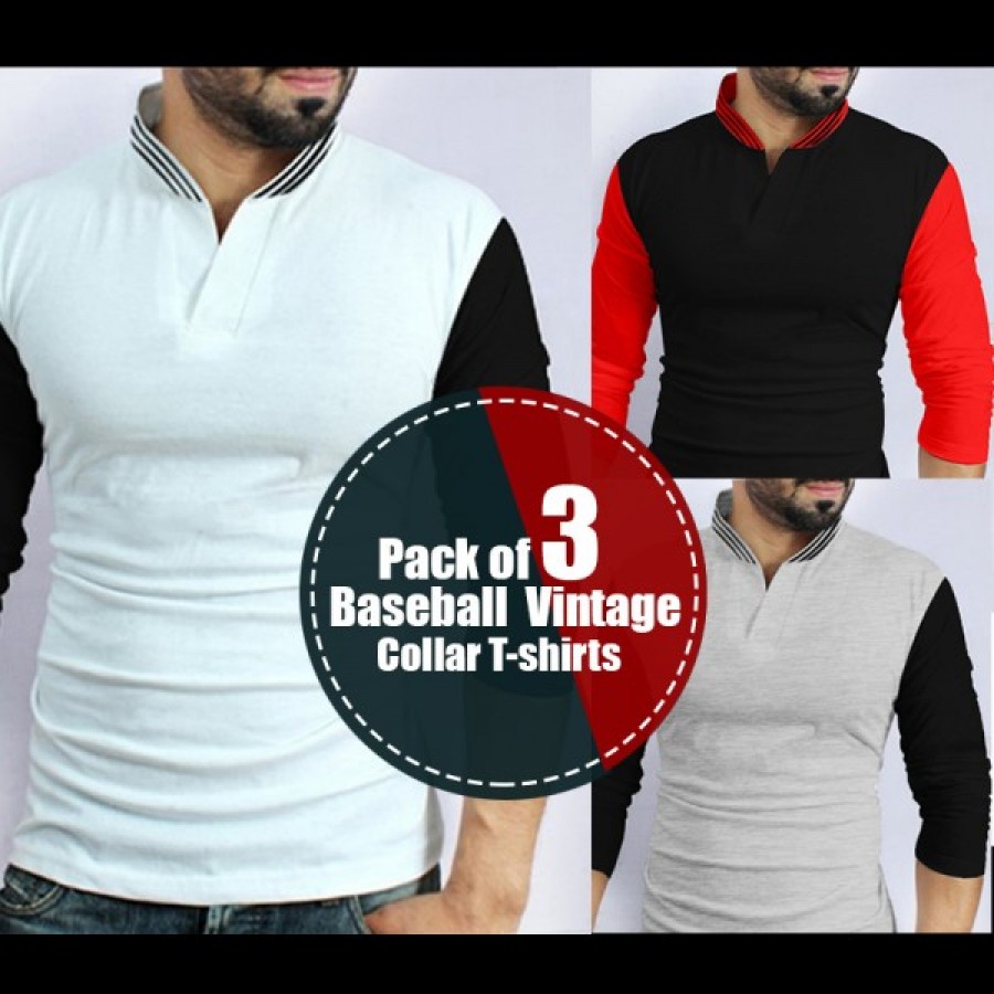 Pack of 3 Baseball Vintage Collar T-shirts